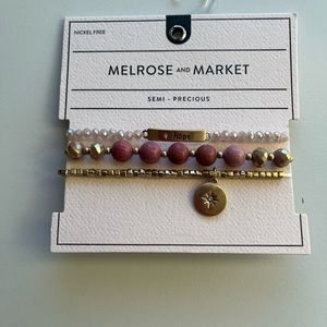Melrose and Market Gold and Pink Semi Precious Stone Hope Stretch Bracelet Set